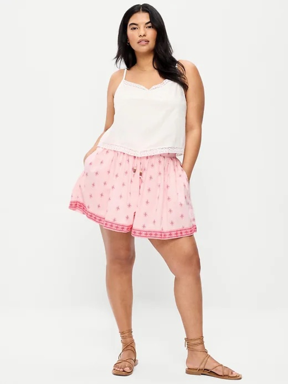 Old Navy Pink Printed Drawstring Bermuda Shorts